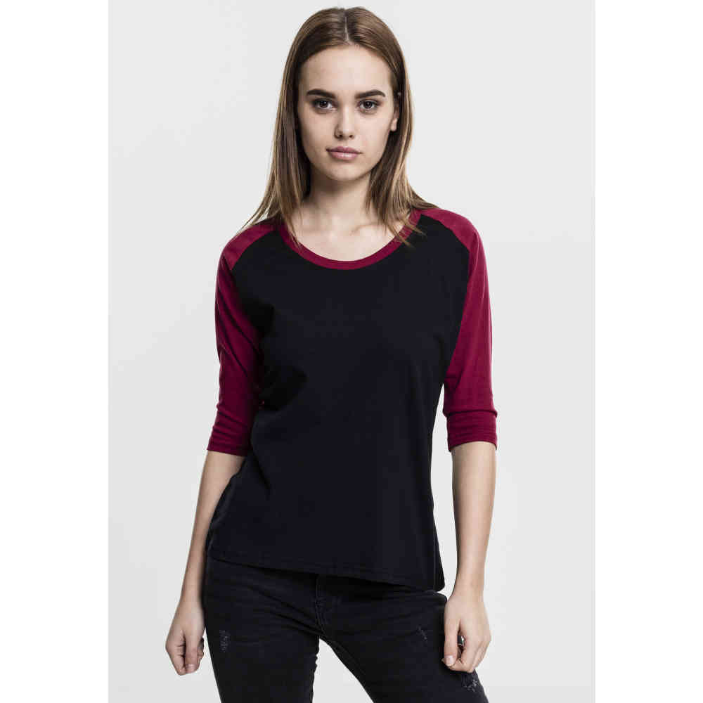 Urban Classics - 3/4 Contrast Raglanärmel top - Schwarz/Rot
